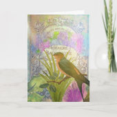 ハッピーバースデーのヴィンテージのフランスのな鳥のコラージュ カード (正面)