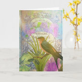 ハッピーバースデーのヴィンテージのフランスのな鳥のコラージュ カード (黄色い花)