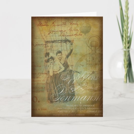 ハッピーバースデーのヴィンテージの熱気の気球のコラージュ カード (正面)