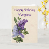 ハッピーバースデーのヴィンテージの薄紫の花 カード (黄色い花)