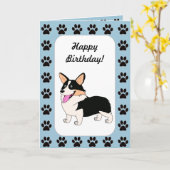 ハッピーバースデーの三色のコーギー カード (黄色い花)