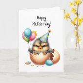 ハッピーバースデーの不機嫌な鳥の卵ハッチバルーン カード (黄色い花)