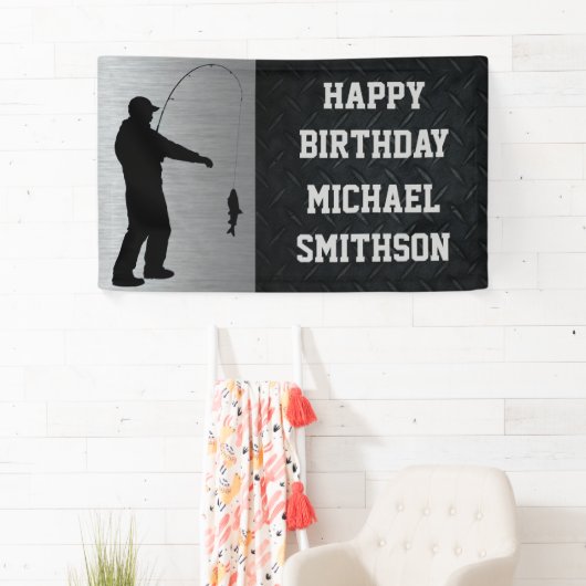 ハッピーバースデーの人の魚釣りの旗 横断幕 (インサイチュ)