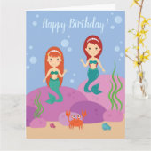 ハッピーバースデーの人魚が水中にいる カード (黄色い花)