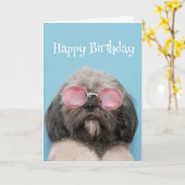 ハッピーバースデーの伝説のおもしろい犬 カード (黄色い花)