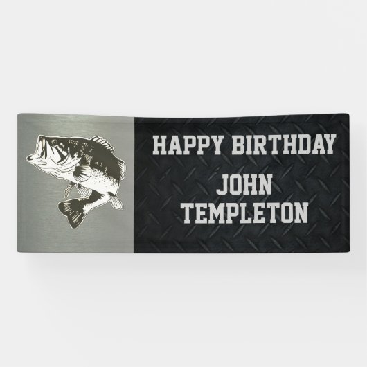 ハッピーバースデーの低音の魚釣りの人の旗 横断幕 (横)