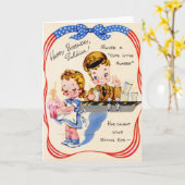 ハッピーバースデーの兵士のヴィンテージカード カード (黄色い花)