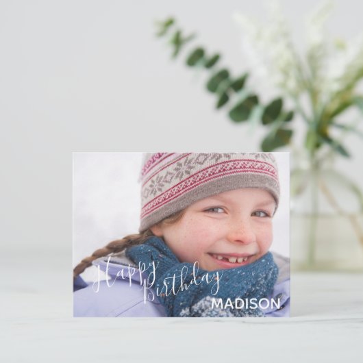 ハッピーバースデーの写真と矢印 – 誕生日はがき インビテーションポストカード (スタンド正面)