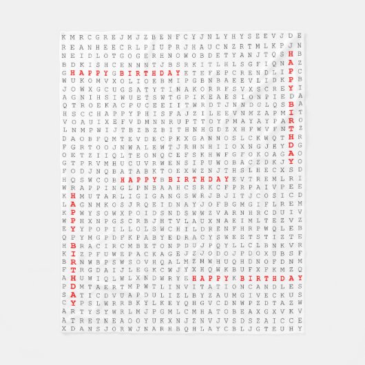 ハッピーバースデーの単語の調査のパズル フリースブランケット (正面)