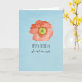 ハッピーバースデーの友人の赤い水彩画のケシ カード (黄色い花)