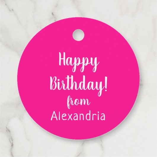 ハッピーバースデーの名前からホットピンク誕生日ギフト フェイバータグ (裏面)