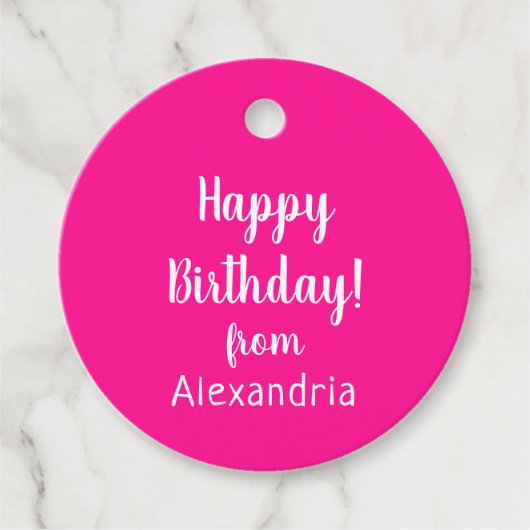 ハッピーバースデーの名前からホットピンク誕生日ギフト フェイバータグ (正面)