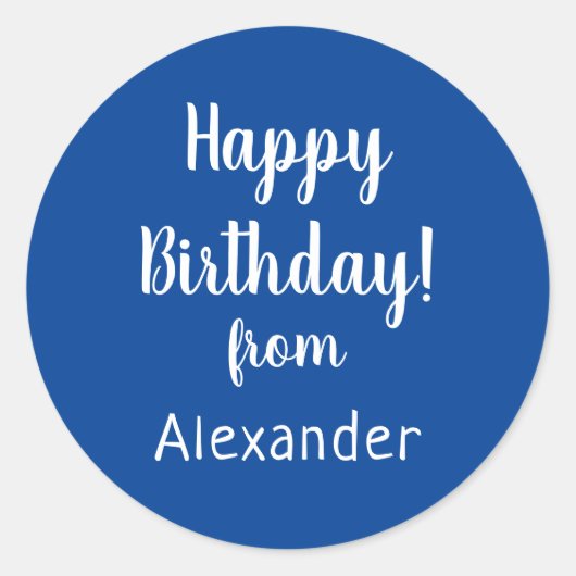 ハッピーバースデーの名前の青誕生日 ラウンドシール (正面)