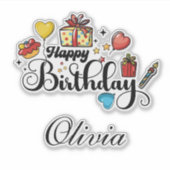 ハッピーバースデーの名前をカラフル手書き シール (正面)