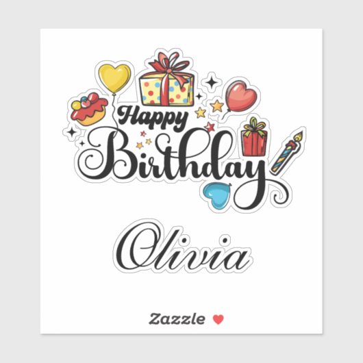 ハッピーバースデーの名前をカラフル手書き シール (シート)