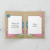 ハッピーバースデーの名前を追加ピンク緑の青の素朴 カード (内部)