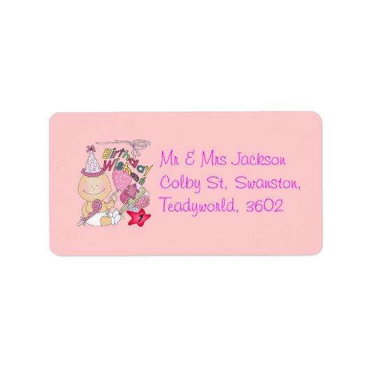 ハッピーバースデーの女の子の願い1歳 ラベル (正面)