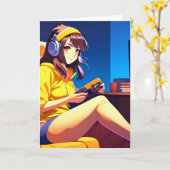 ハッピーバースデーの女クールの子へEver Anime カード (黄色い花)