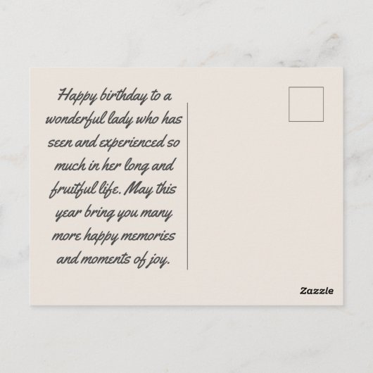 ハッピーバースデーの女性とワインとチーズ ポストカード (裏面)