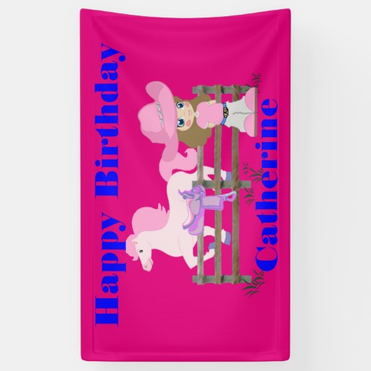 ハッピーバースデーの女性のカーボーイの旗 横断幕 (縦)