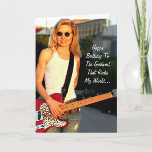 ハッピーバースデーの女性ギタリストロックカード カード