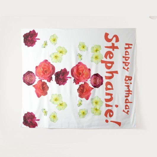 ハッピーバースデーの女性ステファニー タペストリー (正面(横))