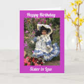 ハッピーバースデーの妹黒人形3 カード (黄色い花)