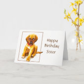 ハッピーバースデーの姉妹のカスタムで特別な子犬の願い カード (黄色い花)