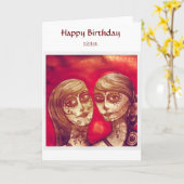 ハッピーバースデーの姉妹のメキシコ砂糖のスカルカード カード (黄色い花)