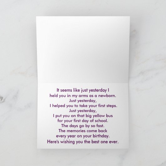 ハッピーバースデーの娘、ケシの分野 カード (内部)