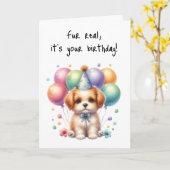 ハッピーバースデーの子犬の祝毛の実在毛 カード (黄色い花)