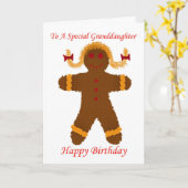 ハッピーバースデーの孫娘のジンジャーブレッドの女の子 カード (黄色い花)