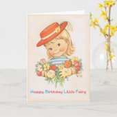 ハッピーバースデーの小さい妖精-ヴィンテージの誕生日 カード (黄色い花)