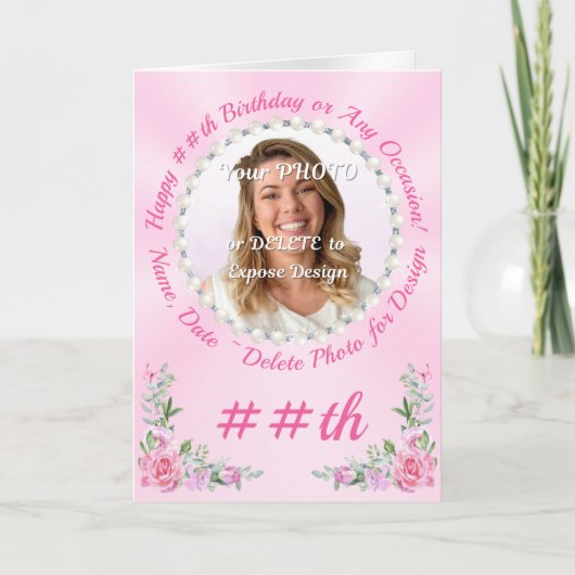 ハッピーバースデーの希望と写真のアップロードと名前、 カード (正面)