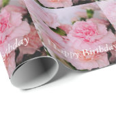ハッピーバースデーの愛らしいピンクのカーネーションの花 ラッピングペーパー (ロールコーナー)