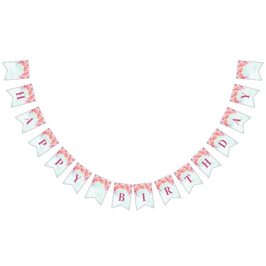 ハッピーバースデーの旗の青い水彩画の花 バンティングフラッグ (全)