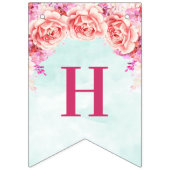 ハッピーバースデーの旗の青い水彩画の花 バンティングフラッグ (第2の旗)