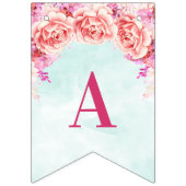 ハッピーバースデーの旗の青い水彩画の花 バンティングフラッグ (第3の旗)