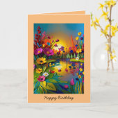ハッピーバースデーの日の出の池カード カード (黄色い花)