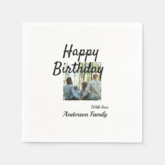 ハッピーバースデーの日写真家族の名前のクエレガントラス スタンダードカクテルナプキン (正面)