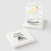 ハッピーバースデーの日写真家族の名前のクエレガントラス ストーンコースター (横)
