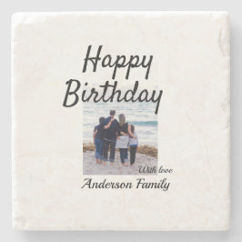 ハッピーバースデーの日写真家族の名前のクエレガントラス ストーンコースター