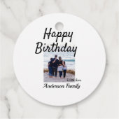 ハッピーバースデーの日写真家族の名前のクエレガントラス フェイバータグ (裏面)