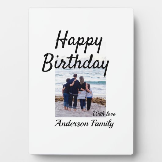 ハッピーバースデーの日写真家族の名前のクエレガントラス フォトプラーク (正面)