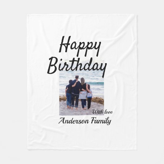ハッピーバースデーの日写真家族の名前のクエレガントラス フリースブランケット (正面)