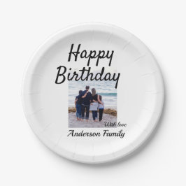 ハッピーバースデーの日写真家族の名前のクエレガントラス ペーパープレート