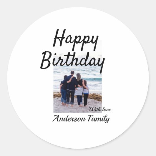ハッピーバースデーの日写真家族の名前のクエレガントラス ラウンドシール (正面)