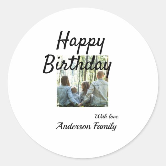 ハッピーバースデーの日写真家族の名前のクエレガントラス ラウンドシール (正面)