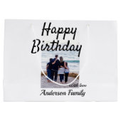 ハッピーバースデーの日写真家族の名前のクエレガントラス ラージペーパーバッグ (裏面)