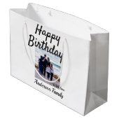 ハッピーバースデーの日写真家族の名前のクエレガントラス ラージペーパーバッグ (裏面アングル)